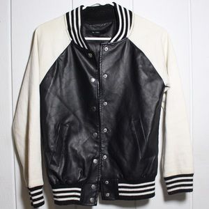 Black and White faux leather varsity jacket